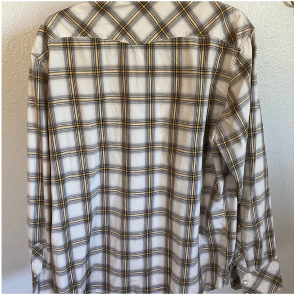 Banana Republic Men’s White Grey Yellow Western Pearl Button Snap Shirt Medium